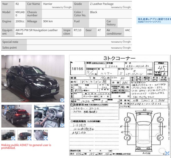 Auction Sheet for Harrier