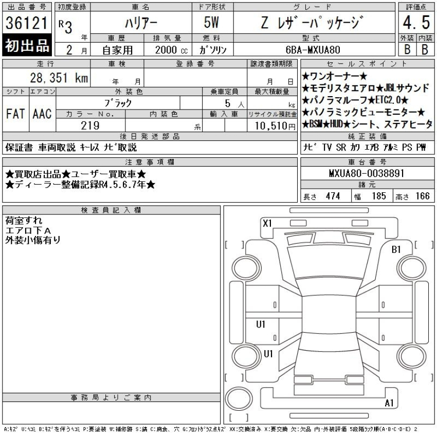 Auction Sheet for Harrier