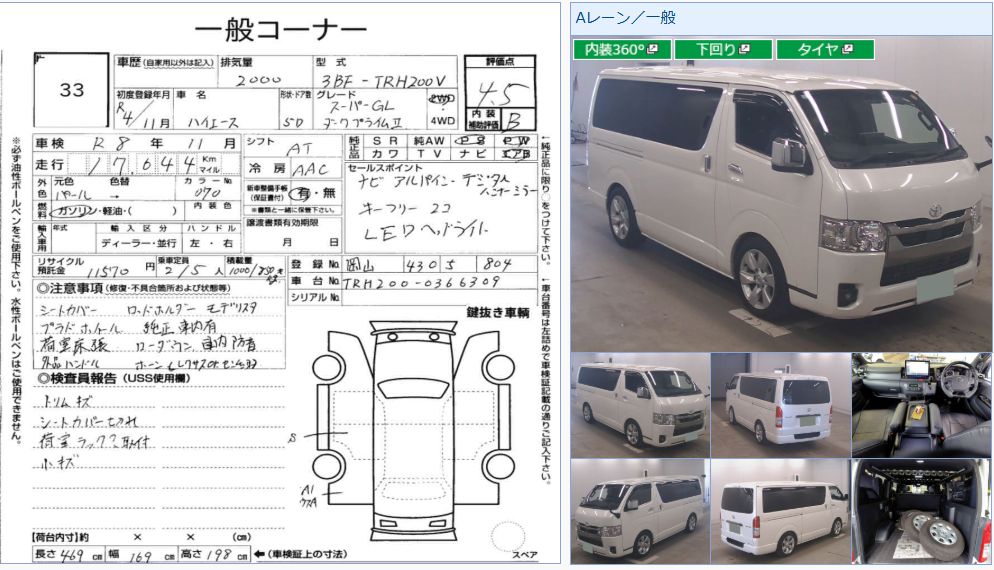 Auction Sheet for Hiace
