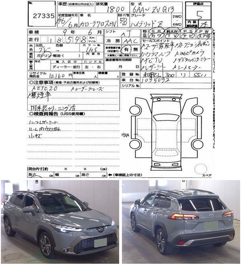 Auction Sheet for Corolla Cross
