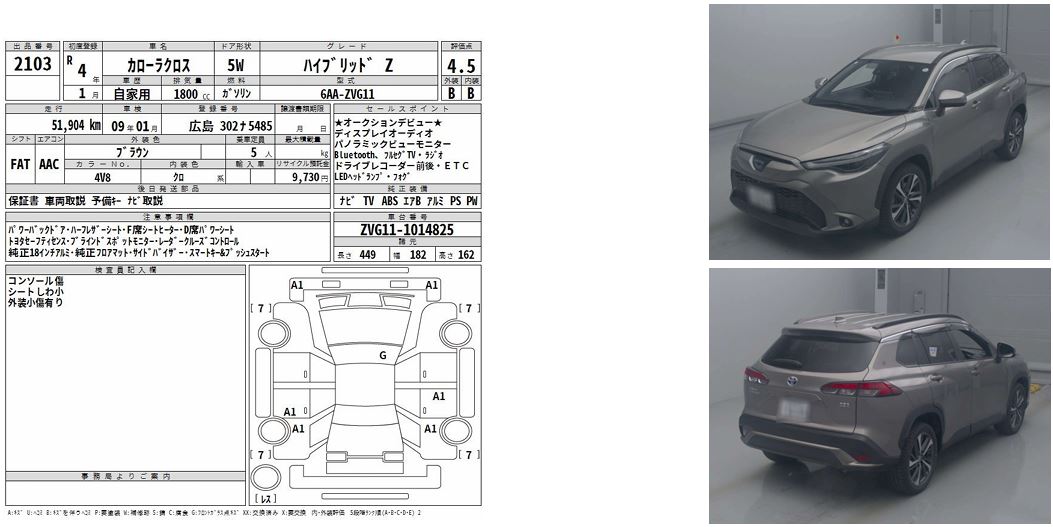 Auction Sheet for Corolla Cross