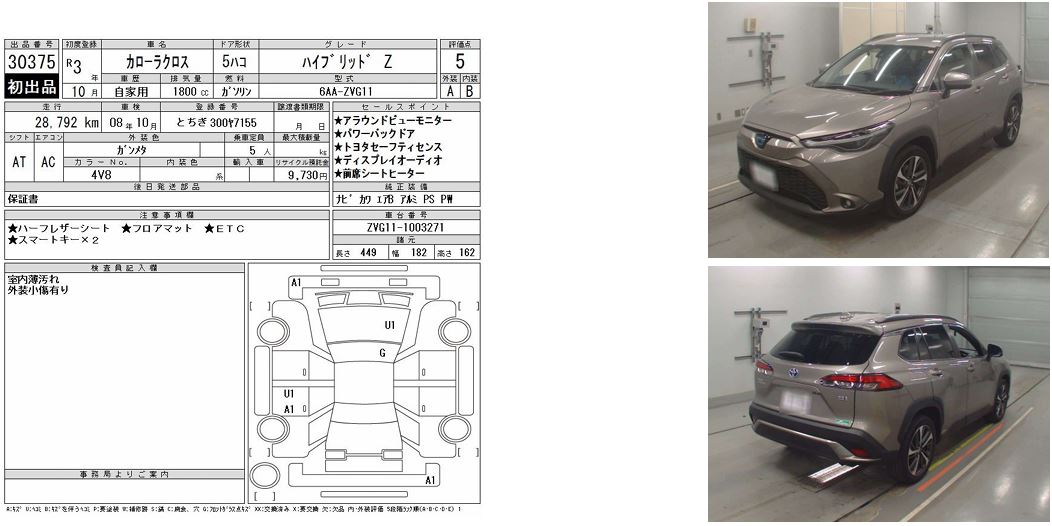 Auction Sheet for Corolla Cross