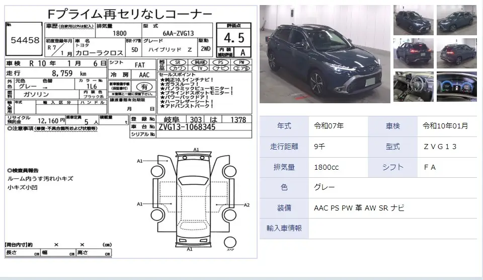 Auction Sheet for Corolla Cross