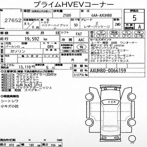 Auction Sheet for Harrier