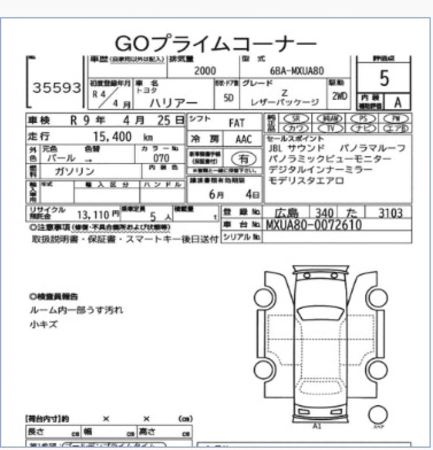 Auction Sheet for Harrier