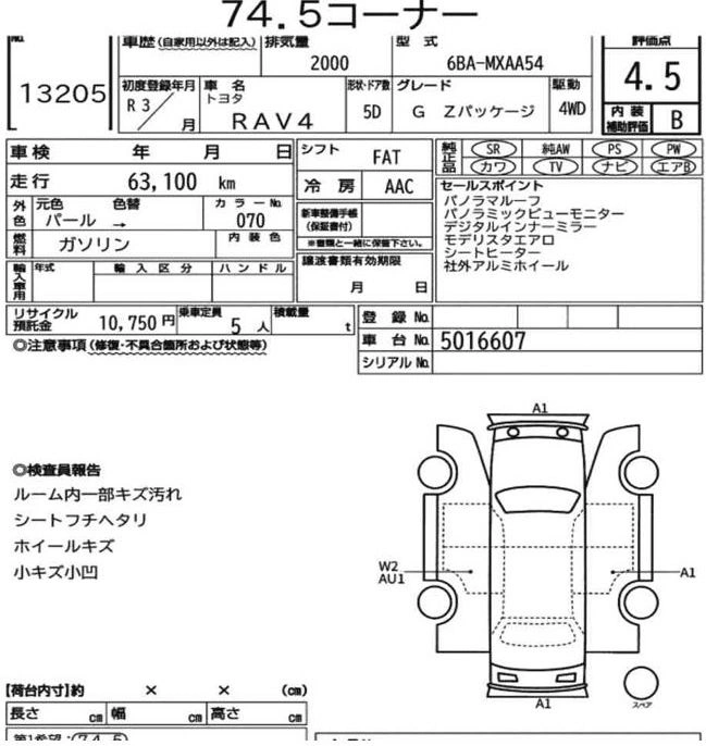 Auction Sheet for RAV 4
