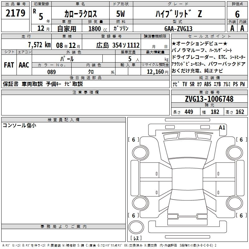 Auction Sheet for Corolla Cross