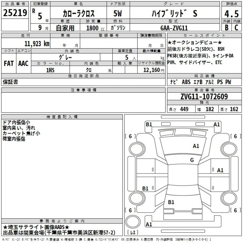 Auction Sheet for Corolla Cross