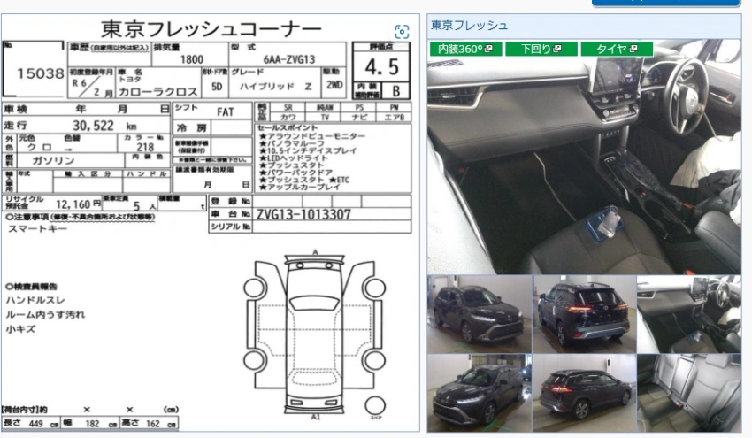 Auction Sheet for Corolla Cross