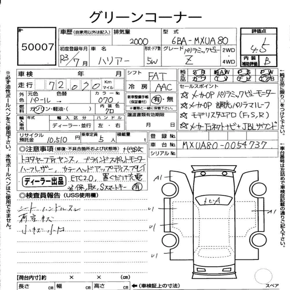 Auction Sheet for Harrier