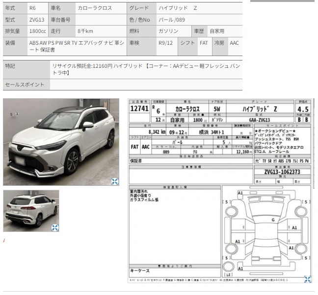 Auction Sheet for Corolla Cross