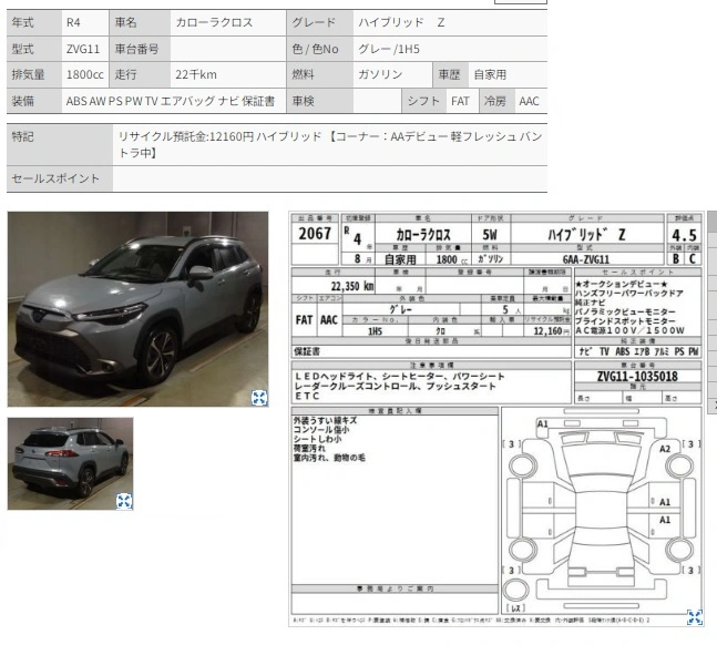 Auction Sheet for Corolla Cross