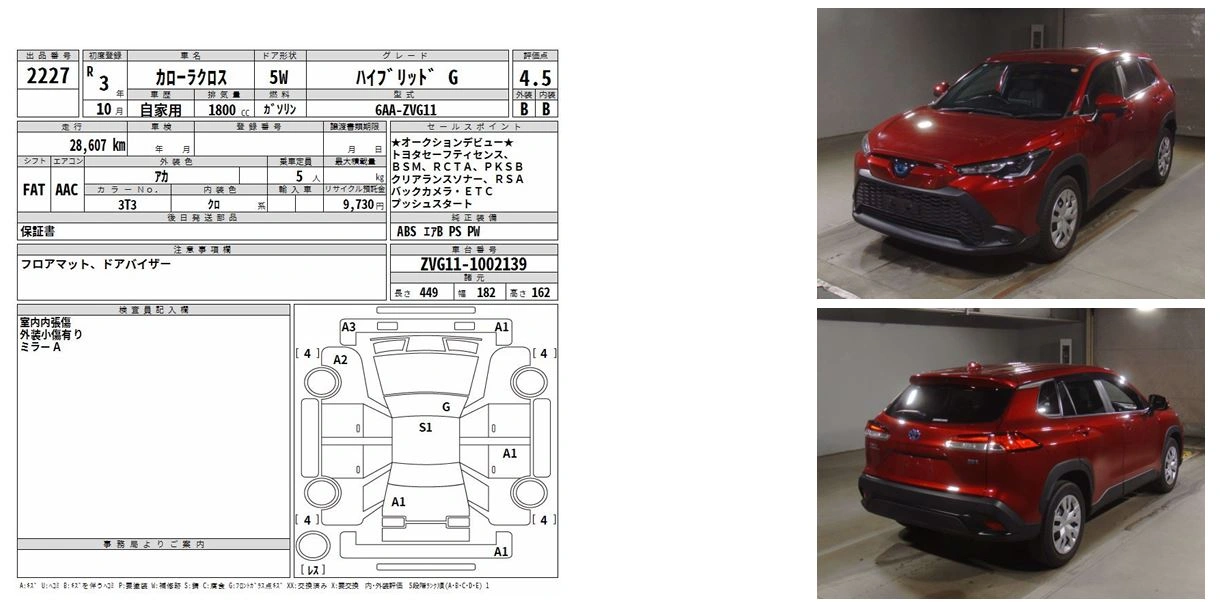Auction Sheet for Corolla Cross