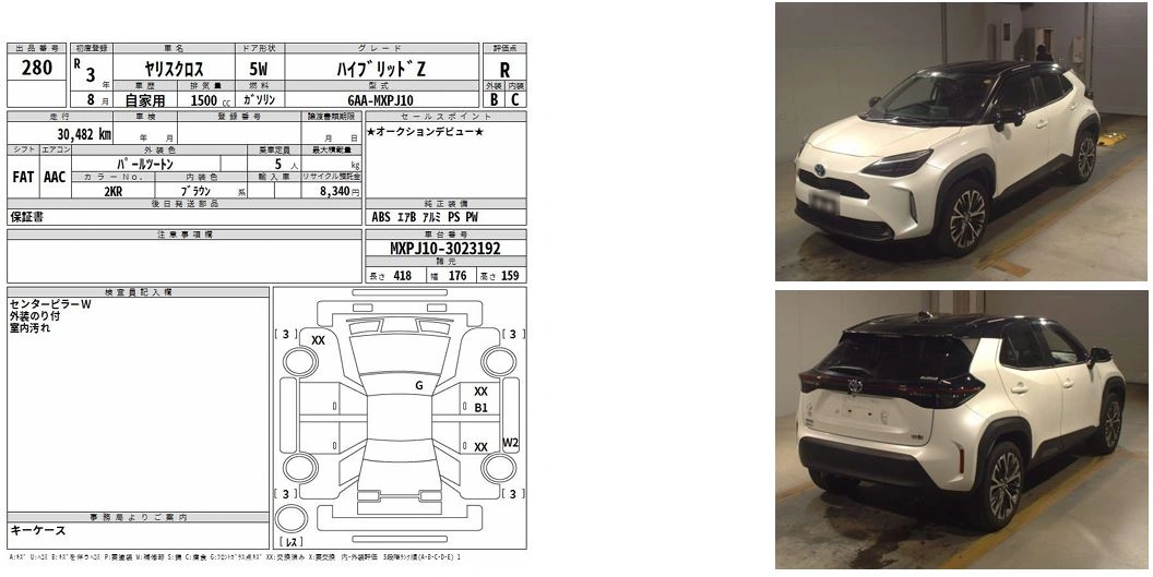 Auction Sheet for Yaris Cross