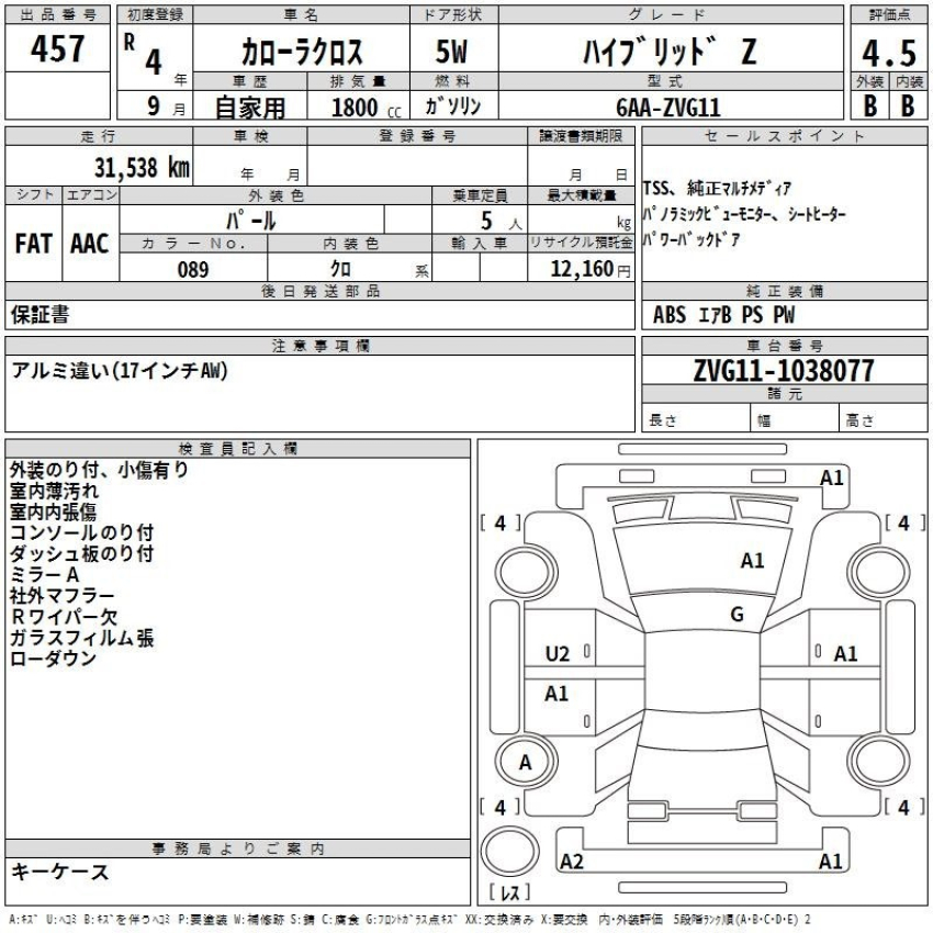 Auction Sheet for Corolla Cross