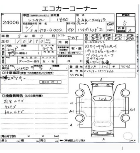 Auction Sheet for Corolla Cross