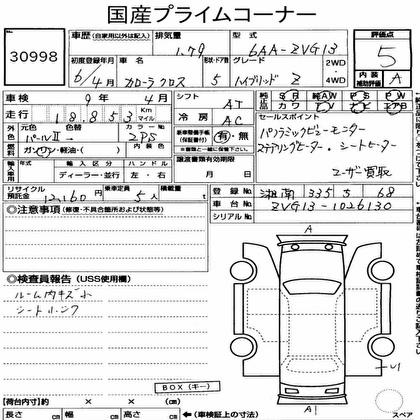 Auction Sheet for Corolla Cross