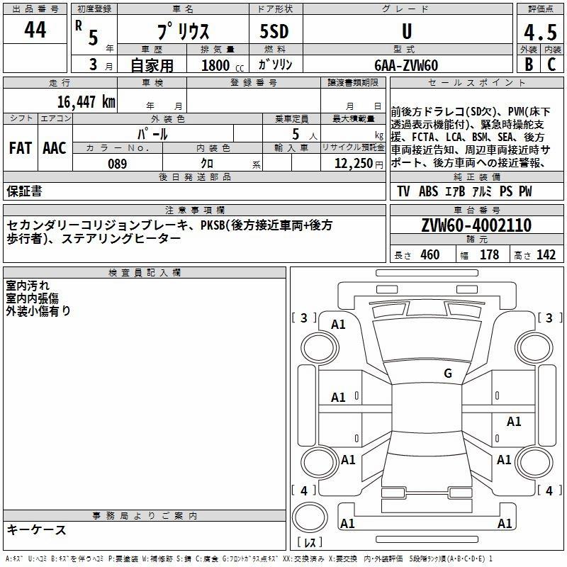 Auction Sheet for Prius