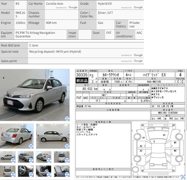 Auction Sheet for Axio