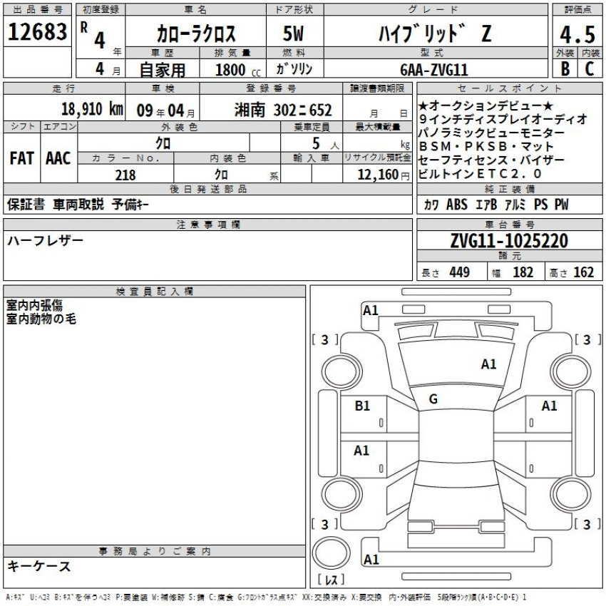 Auction Sheet for Corolla Cross