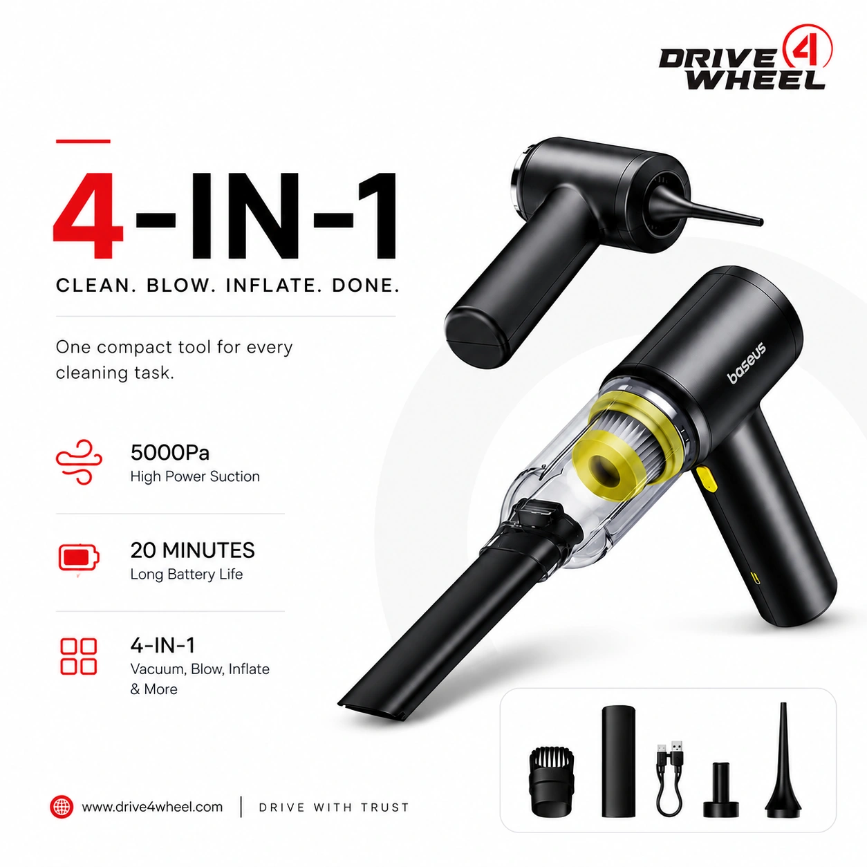 Baseus AT Car Vacuum Cleaner 5000 PA Cosmic Black